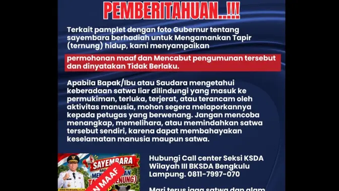 Sayembara Tangkap Tapir Berhadiah Rp 50 Juta Dicabut, Ini Penjelasan BKSDA Sayembara Tangkap Tapir Berhadiah Rp 50 Juta Dicabut, Ini Penjelasan BKSDA
