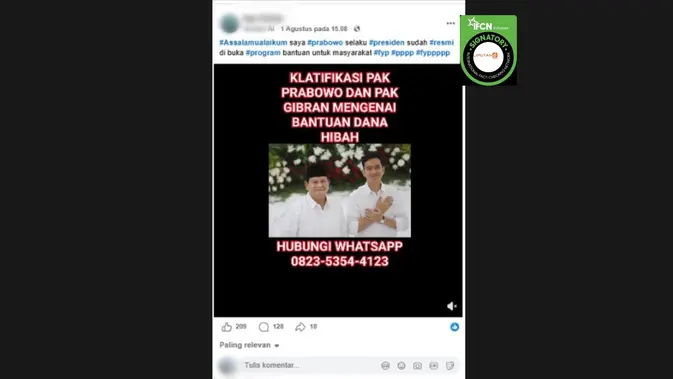 Cek Fakta: Tidak Benar Video Prabowo-Gibran Bagi Bantuan dengan Daftar Via WhatsApp Cek Fakta: Tidak Benar Video Prabowo-Gibran Bagi Bantuan dengan Daftar Via WhatsApp