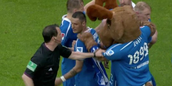 Ikut Rayakan Gol, Maskot Hoffenheim Diusir Wasit Ikut Rayakan Gol, Maskot Hoffenheim Diusir Wasit