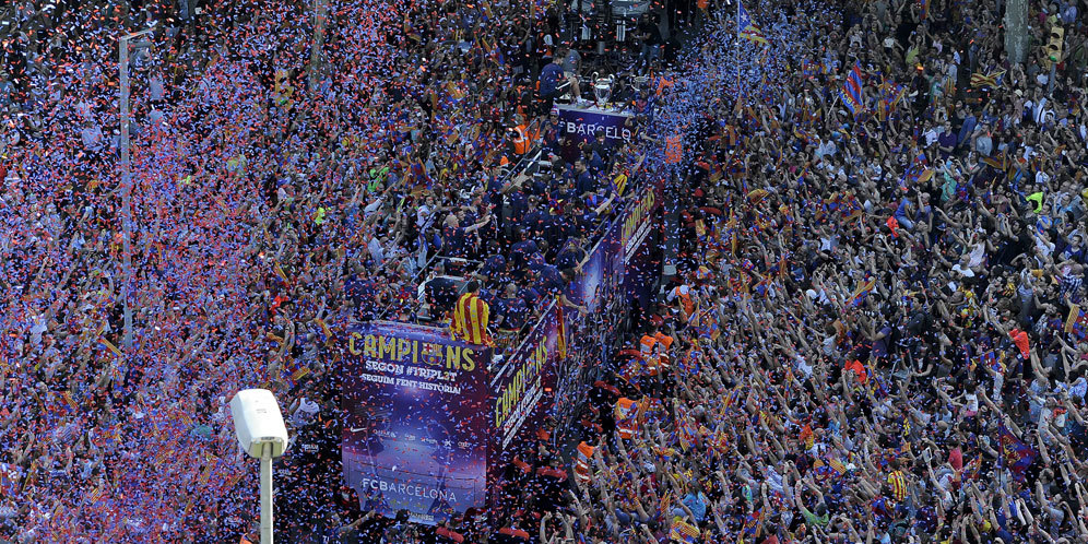 Pesta Pora Barcelona Rayakan Treble Pesta Pora Barcelona Rayakan Treble