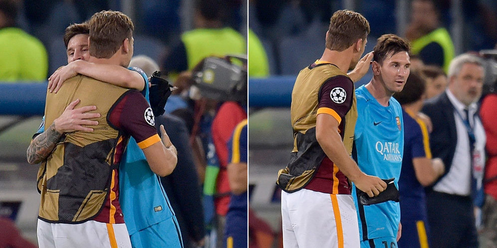 Keakraban Totti dan Messi di Olimpico Keakraban Totti dan Messi di Olimpico