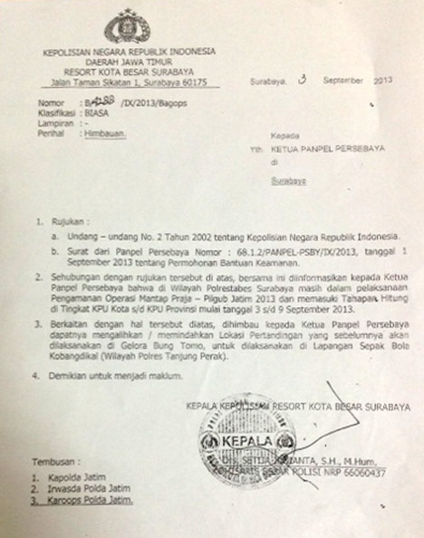 Surat Himbauan Kapolrestabes Surabaya