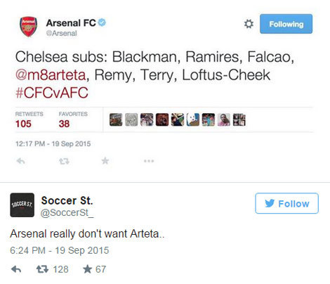 Kesalahan admin twitter Arsenal