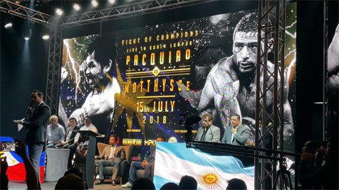 Manny Pacqioa dalam jumpa pers jelang pertandingan melawan Lucas Martin Matthysse.