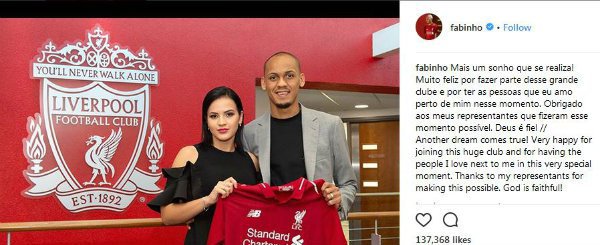Fabinho dan istrinya Rebeca Tavares.