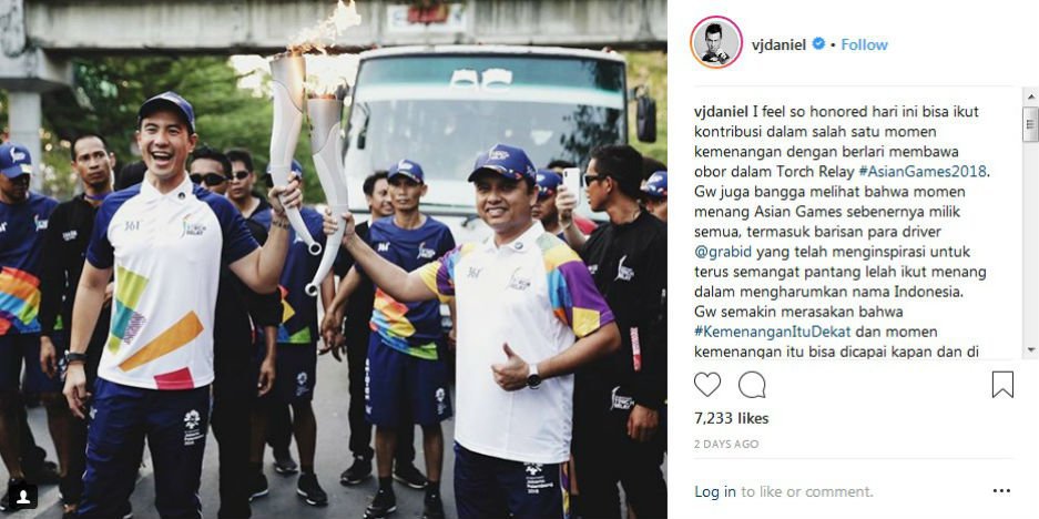 Daniel Mananta menjadi pembawa obor Asian Games 2018 di Makassar.