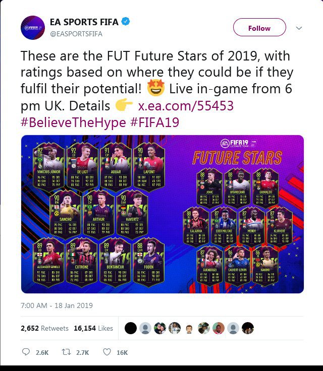 FIFA 19 Future Stars. (c) twitter.com/@EASPORTSFIFA