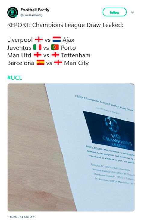 Bocoran drawing perempat final Liga Champions (c) twitter.com/footballfactly
