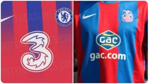 Kemiripan jersey ketiga Chelsea 2020-21 dengan jersey kandang Crystal Palace (c) Footy Headlines