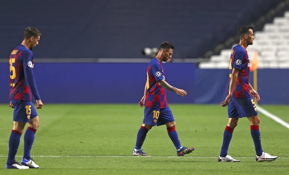 Clement Lenglet, Lionel Messi, Sergio Busquets (c) AP Photo