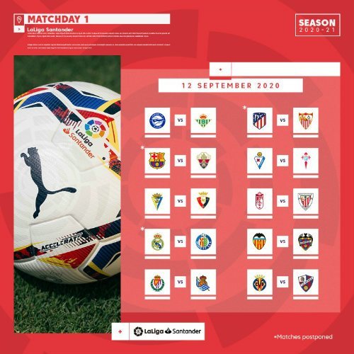 Jadwal La Liga matchday 1 2020/21. (c) La Liga