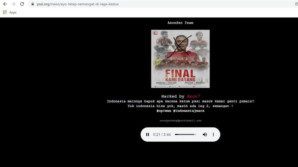 Situs PSSI sempat diretas usai kekalahan Timnas Indonesia dari Thailand di final Piala AFF 2020 (c) Bola