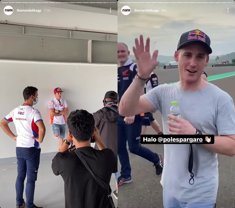 Marc Marquez dan Pol Espargaro saat berada di Sirkuit Mandalika. (c) Instagram/TheMandalikaGP