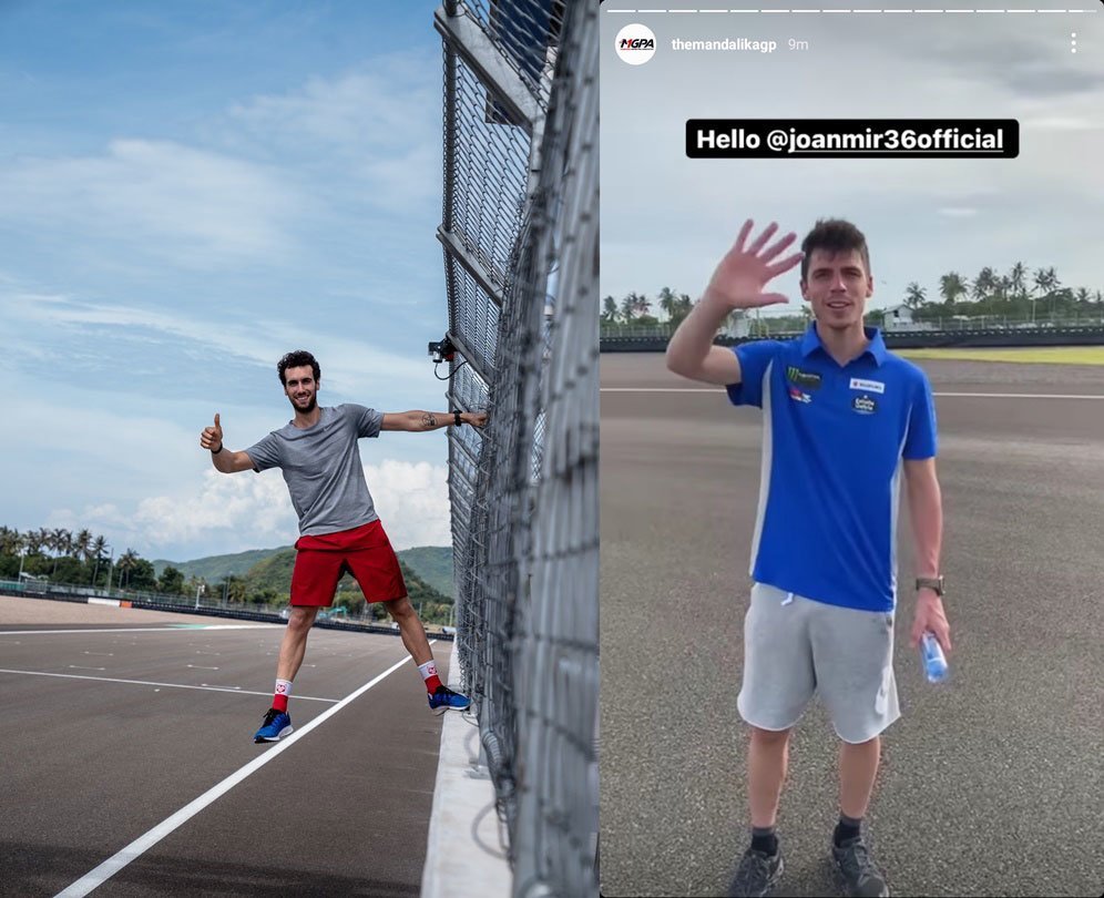 Alex Rins dan Joan Mir saat berada di Sirkuit Mandalika. (c) Twitter/Alex Rins, Instagram/TheMandalikaGP