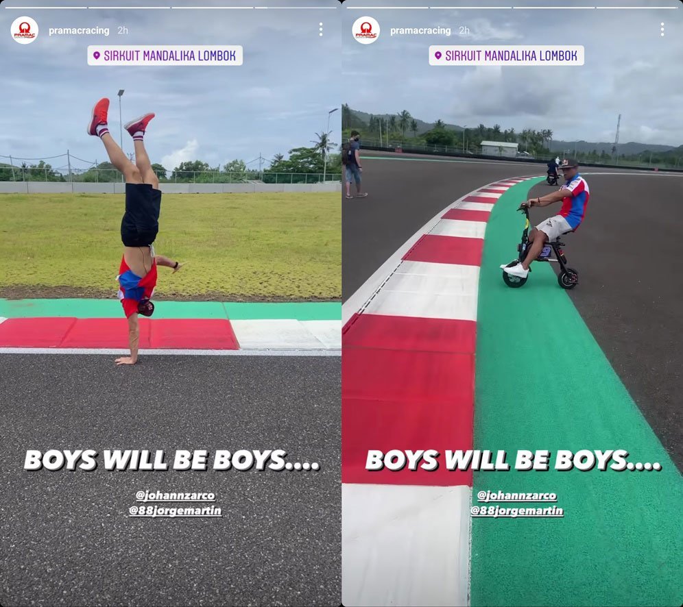 Johann Zarco dan Jorge Martin saat berada di Sirkuit Mandalika. (c) Instagram/PramacRacing