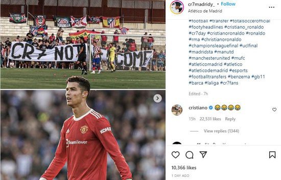 Ronaldo tertawakan fans Atletico Madrid. (c) Tangkapan Layar Instagram cr7madridy_