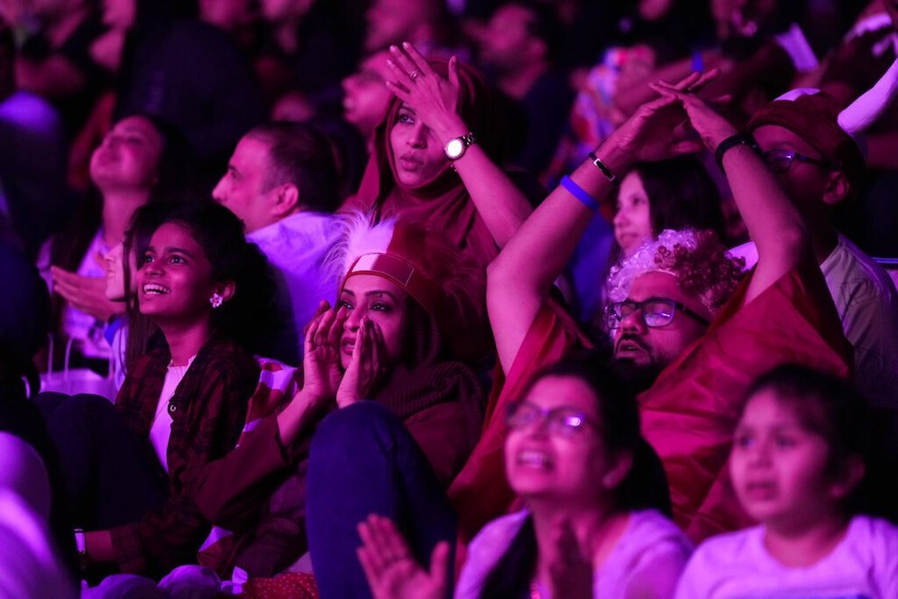 Suasana di fan zone saat laga pembuka Piala Dunia 2022 antara Qatar vs Ekuador (c) AP Photo/Lee Jin-man