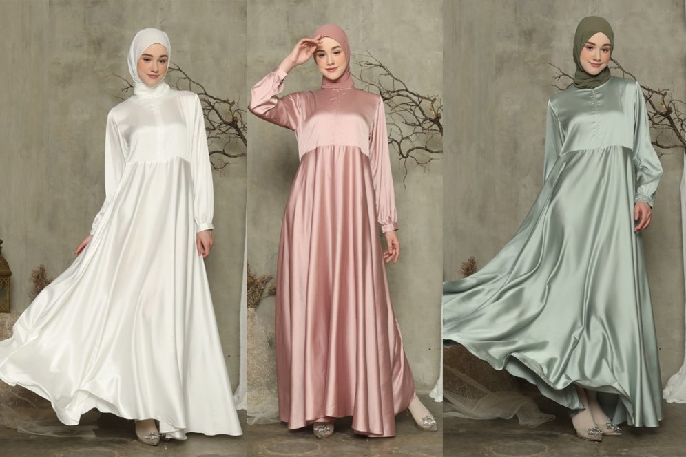 Gamis Satin Polos Modern. (c) Tokopedia