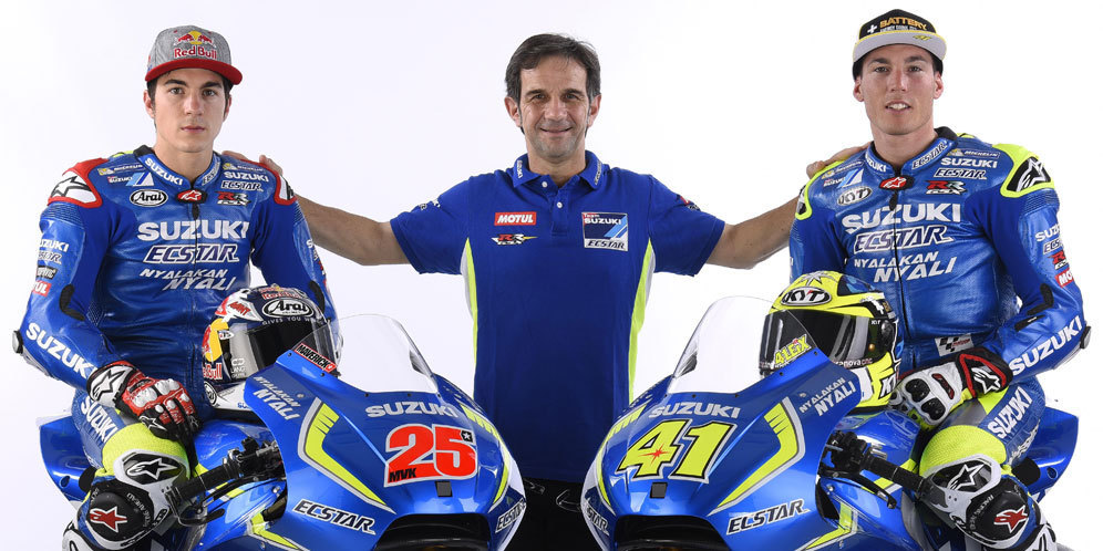Maverick Vinales, Davide Brivio dan Aleix Espargaro. (c) Suzuki