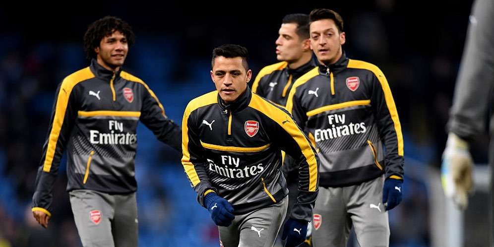 Pemain Arsenal saat pemanasan