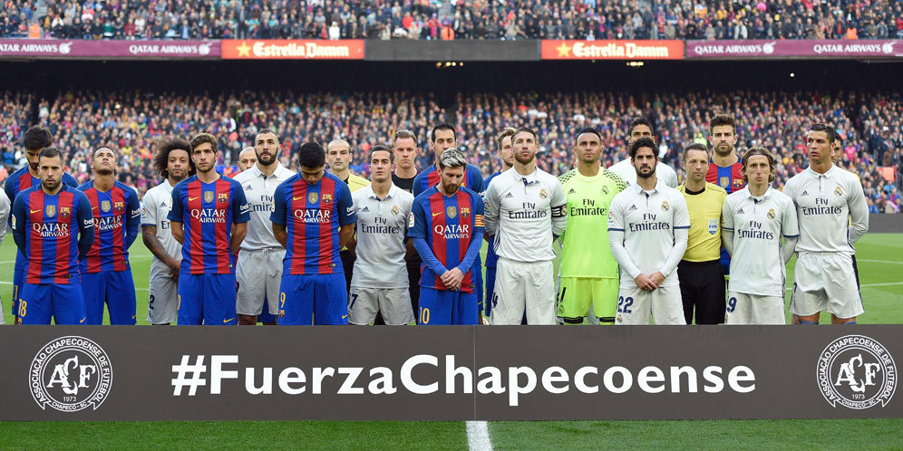 Barcelona dan Real Madrid beri penghormatan kepada Chapecoense