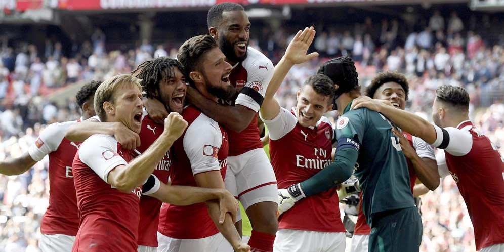 Selebrasi pemain Arsenal.