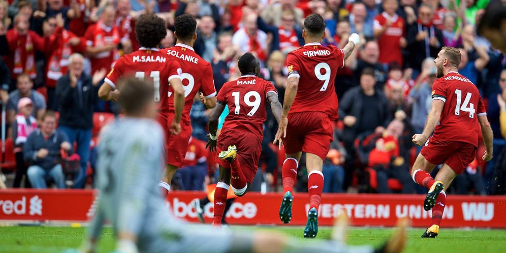 Selebrasi pemain Liverpool saat gol Sadio Mane.