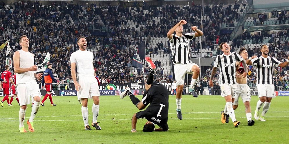 Selebrasi pemain Juventus usai kalahkan Olympiakos.