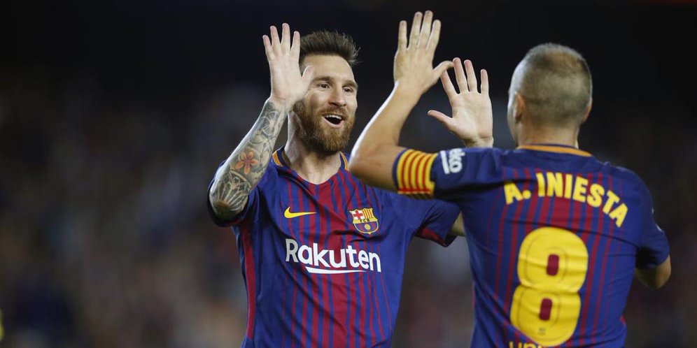 Messi ikut rayakan gol Iniesta