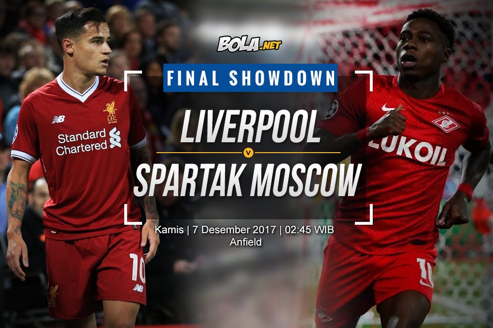 Prediksi Liverpool vs Spartak Moscow 7 Desember 2017