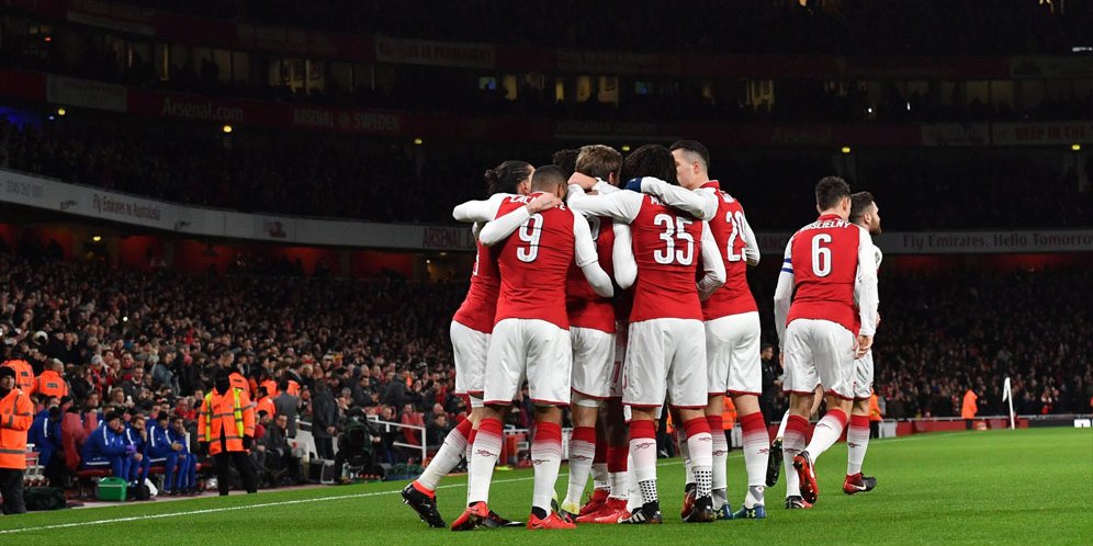 Selebrasi pemain Arsenal saat lawan Chelsea.