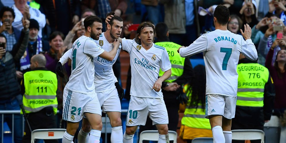 Selebrasi pemain Real Madrid atas gol Bale.