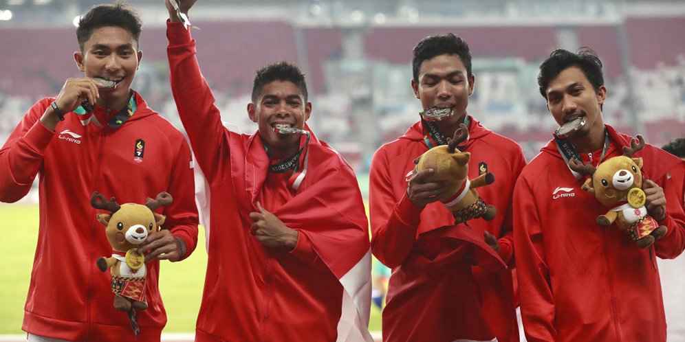Fadlin, Lalu Muhammad Zohri, Eko Rimbawan dan Bayu Kertanegara. (c) AP Photo/Bernat Armangue