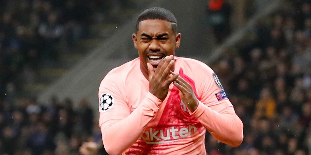 Malcom merayakan golnya ke gawang Inter Milan. (c) AP