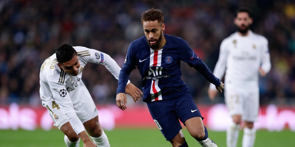 Aksi Neymar saat lawan Real Madrid di matchday 5 Liga Champions 2019-2020. (c) AP Photo