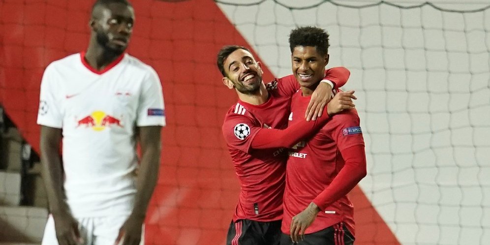 Marcus Rashford menjadi bintang kemenangan Manchester United atas RB Leipzig, Kamis (29/10/2020) (c) AP Photo