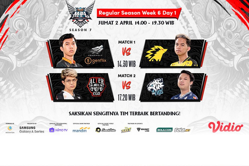 Jadwal MPL Season 7, Jumat 2 April 2021 di Vidio: Ada Alter Ego vs EVOS Legends Jadwal MPL Season 7, Jumat 2 April 2021 di Vidio: Ada Alter Ego vs EVOS Legends
