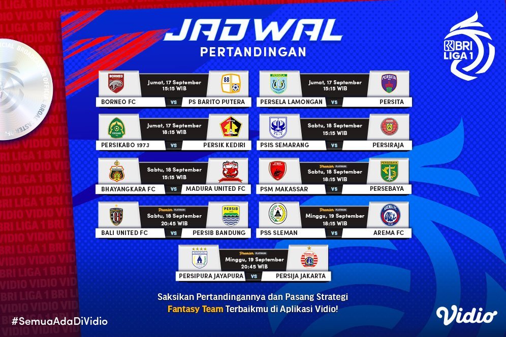 Link Live Streaming BRI Liga 1 2021/2022 Pekan Ketiga di Vidio, 17-19 September 2021