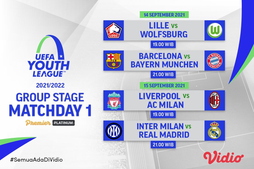 Jadwal dan Live Streaming Liga Pemuda UEFA 2021/2022 Pekan Pertama di Vidio Jadwal dan Live Streaming Liga Pemuda UEFA 2021/2022 Pekan Pertama di Vidio