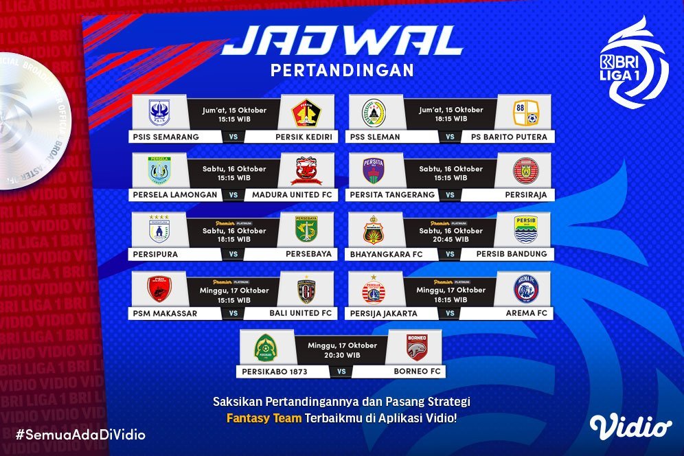 Link Live Streaming Seri Kedua BRI Liga 1 2021/2022 di Vidio Pekan Ini, 15-17 Oktober 2021 Link Live Streaming Seri Kedua BRI Liga 1 2021/2022 di Vidio Pekan Ini, 15-17 Oktober 2021