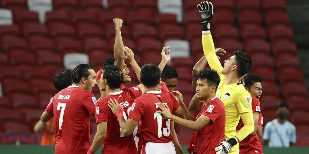 Skuat Timnas Indonesia di laga lawan Singapura di leg kedua semifinal Piala AFF 2020 di National Stadium, Sabtu (25/12/2021) malam WIB. (c) AP Photo