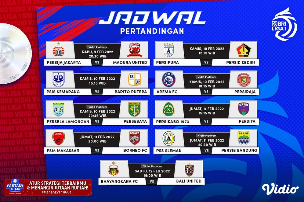 Jadwal Live Streaming Pertandingan BRI Liga 1 Pekan Ke-24 di Vidio Jadwal Live Streaming Pertandingan BRI Liga 1 Pekan Ke-24 di Vidio