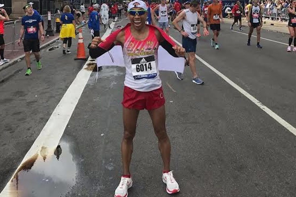 Pelari Indonesia Perkenalkan Senjata Tempur Anyar di Boston Marathon