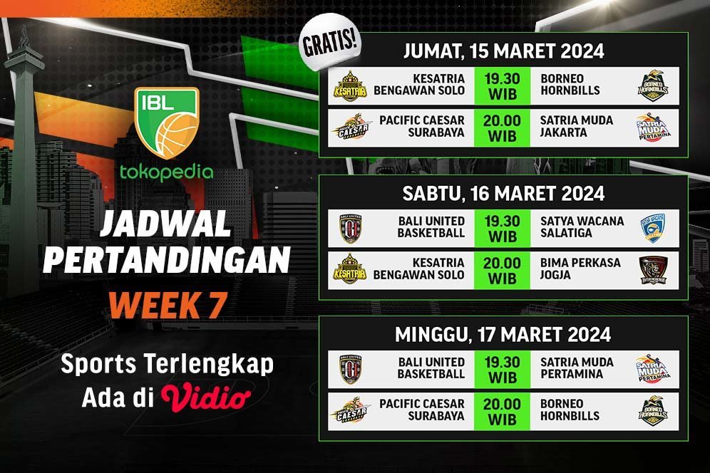 Jadwal Siaran Langsung Pekan 7 IBL Indonesia 2024 di Vidio, 15-17 Maret 2024 Jadwal Siaran Langsung Pekan 7 IBL Indonesia 2024 di Vidio, 15-17 Maret 2024