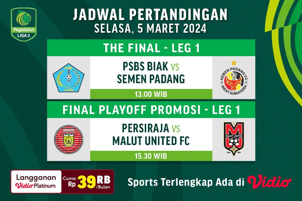 Link Siaran Langsung Final Pegadaian Liga 2 2023/2024 Final di Vidio, 5 Maret 2024 Link Siaran Langsung Final Pegadaian Liga 2 2023/2024 Final di Vidio, 5 Maret 2024