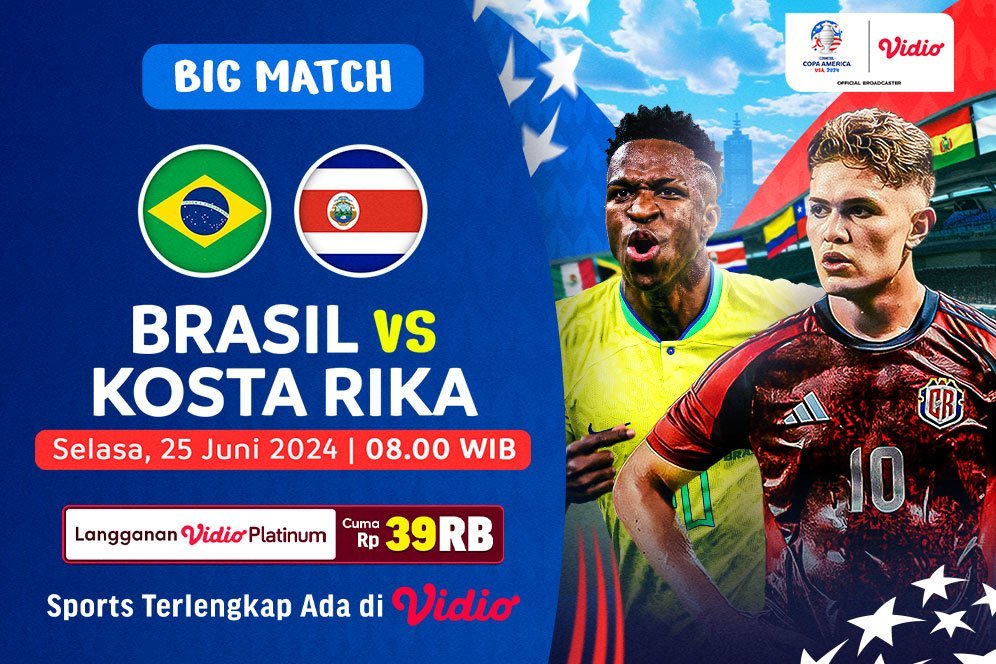 Link Siaran Langsung Brasil Vs Kosta Rika di Vidio Copa America 2024