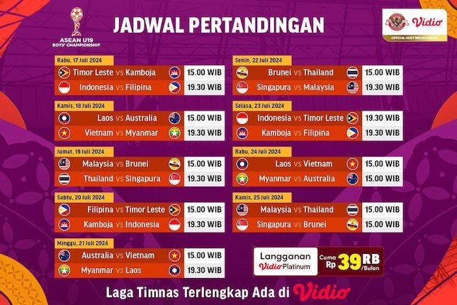 Jadwal Timnas Indonesia U-19 di Piala AFF U-19 2024 Jadwal Timnas Indonesia U-19 di Piala AFF U-19 2024