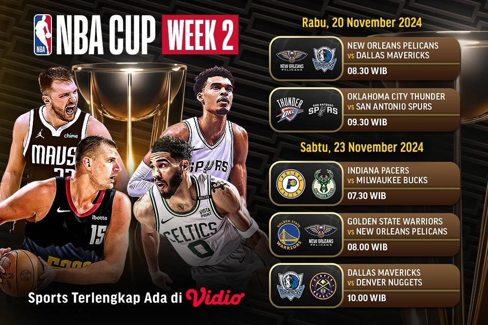Jadwal Live Streaming Pertandingan Pekan 2 NBA Cup 2024/2025 di Vidio, 20-23 November 2024 Jadwal Live Streaming Pertandingan Pekan 2 NBA Cup 2024/2025 di Vidio, 20-23 November 2024