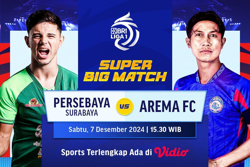 Siaran Langsung Big Match BRI Liga 1: Persebaya vs Arema FC di Vidio Siaran Langsung Big Match BRI Liga 1: Persebaya vs Arema FC di Vidio