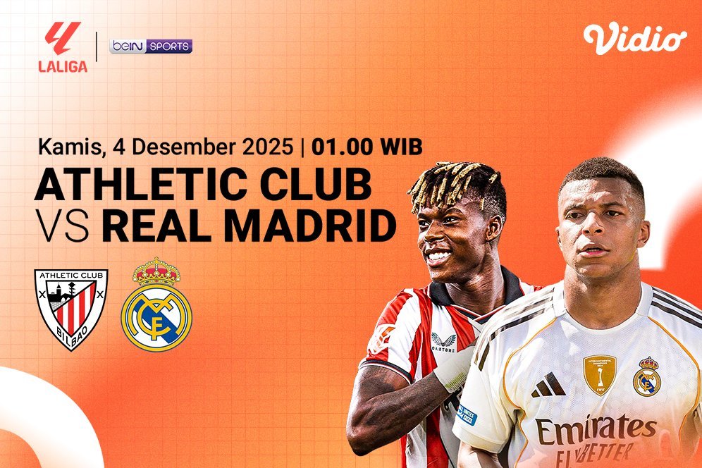 Link Siaran Langsung La Liga 2025/2026: Athletic Club vs Real Madrid, Tersedia Eksklusif di Vidio Link Siaran Langsung La Liga 2025/2026: Athletic Club vs Real Madrid, Tersedia Eksklusif di Vidio